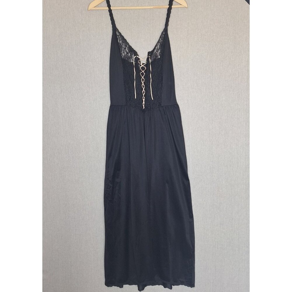 💙 Vintage 80's Maxi Nightgown Slipdress Size M Dainty Lace Goth Coquette Femini